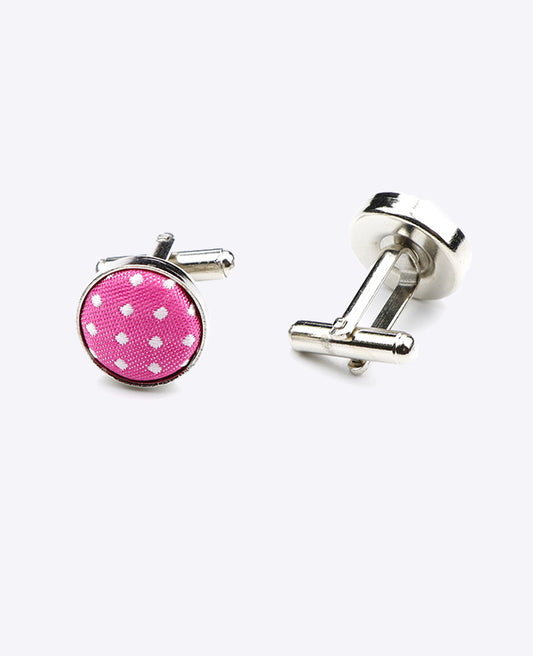 Boutons de Manchette Rose n°2 à Pois en Polyester «Louis»