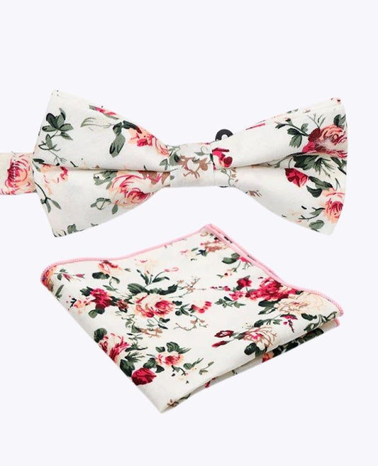 Noeud Papillon + Pochette de Costume Liberty Blanc n°6 Homme en Coton «Charles»