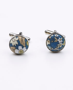 Boutons de Manchette Liberty Bleu n°3 en Coton | Gaspard - Unipap's