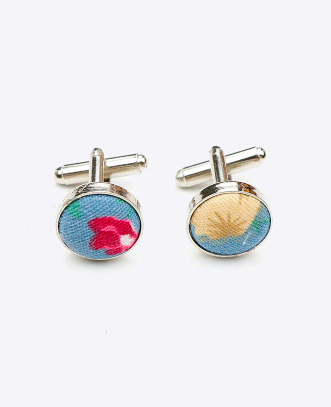 Boutons de Manchette Liberty Bleu n°4 en Coton | Gaspard - Unipap's