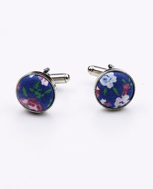 Boutons de Manchette Liberty Bleu n°7 en Coton | Gaspard - Unipap's