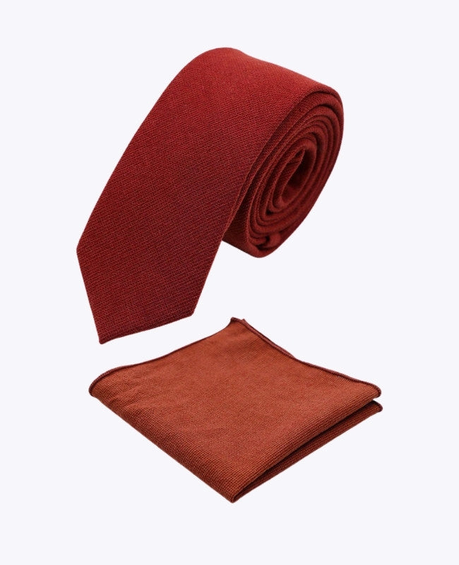 Cravate + Pochette de Costume Terracotta Homme en Coton «Edgard»