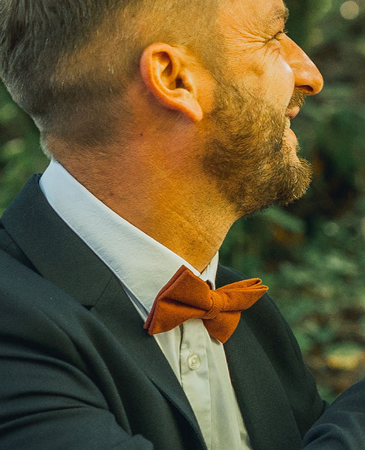 Noeud Papillon + Pochette de Costume Terracotta Homme en Coton «Edgard»