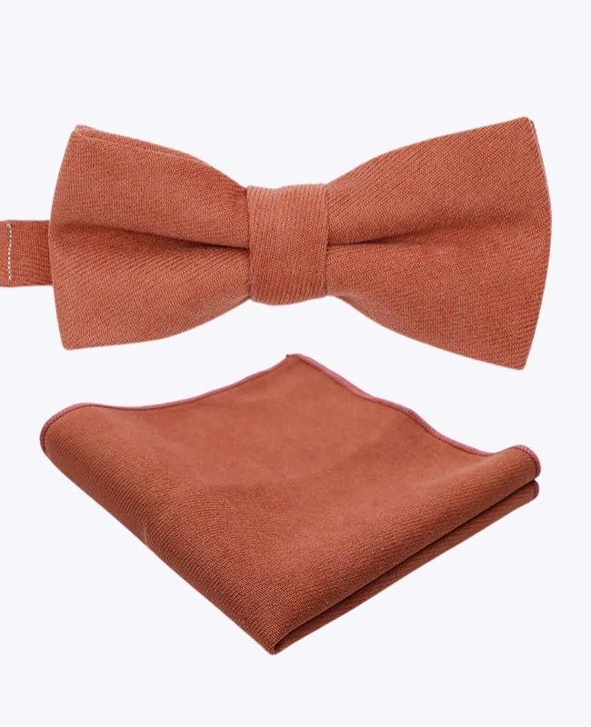 Noeud Papillon + Pochette de Costume Terracotta n°3 Homme en Effet Velours «Simon»