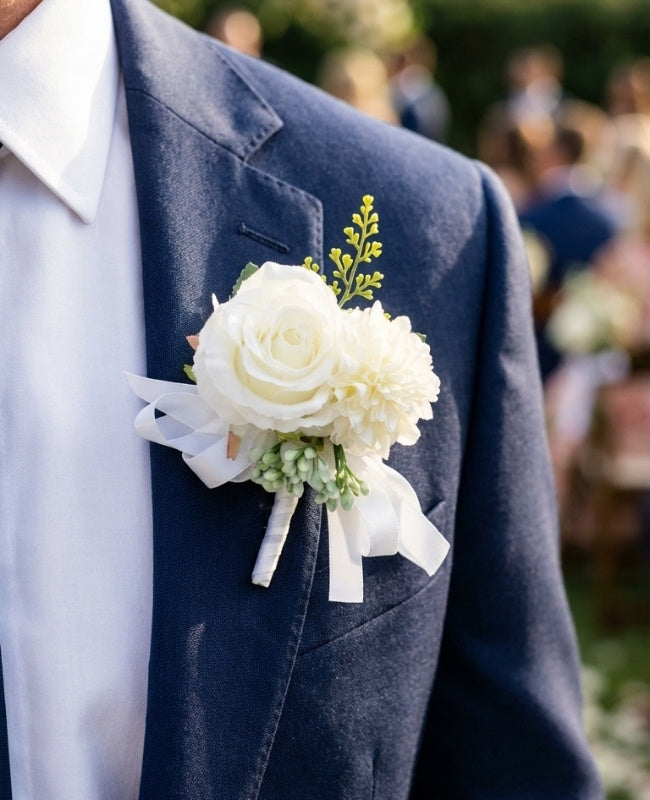 Boutonnière Fleur Blanc Homme «Valentin»