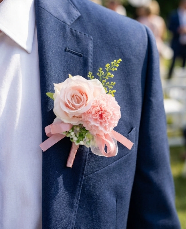 Boutonnière Fleur Rose Homme «Valentin»