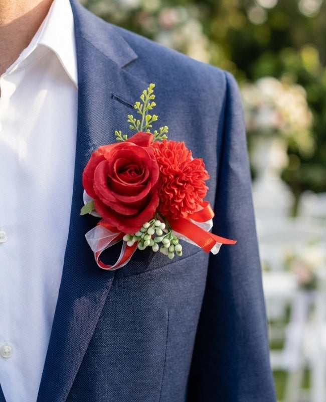 Boutonnière Fleur Rouge Homme «Valentin»
