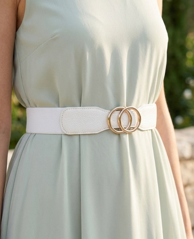 Ceinture de Robe Élastique Femme Blanc en Cuir "Madeleine"