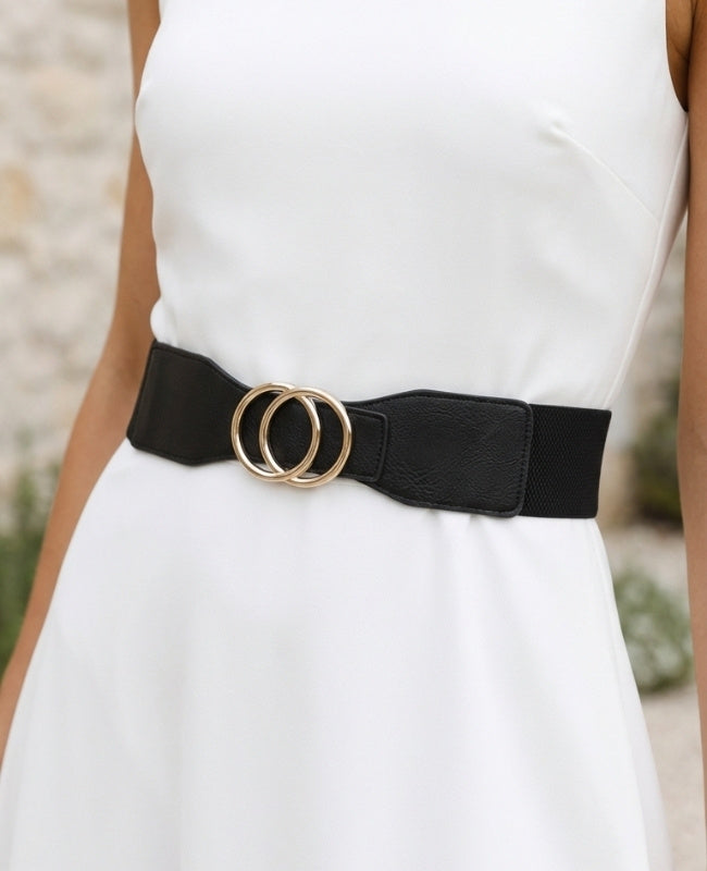 Ceinture de Robe Élastique Femme Noir en Cuir "Madeleine"