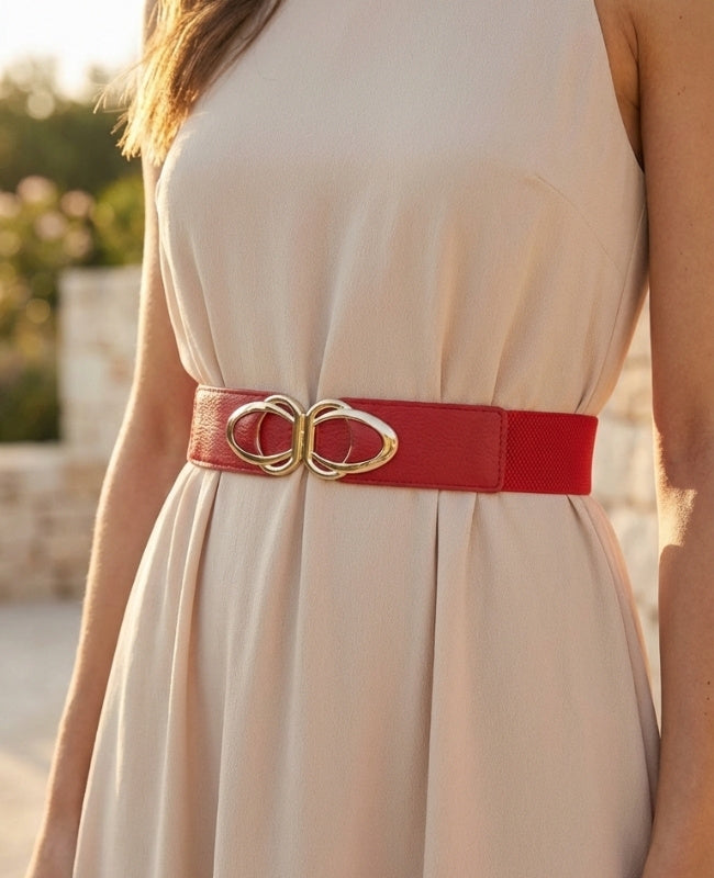 Ceinture de Robe Élastique Femme Rouge en Cuir "Louise"