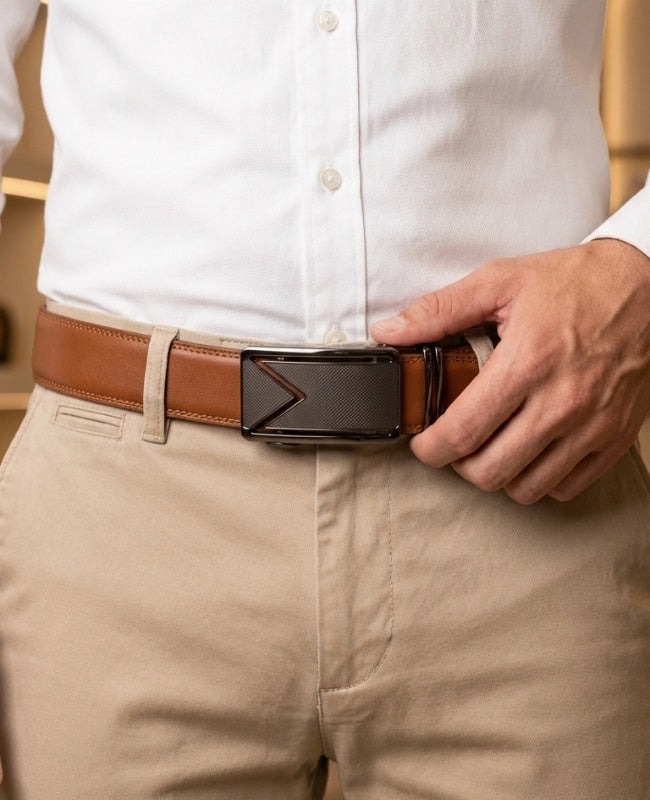 Ceinture de Costume Homme Marron en Cuir Sans Trou "Alphonse"