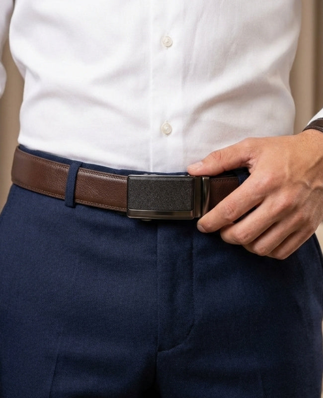 Ceinture de Costume Homme Marron en Cuir Sans Trou "Marceau"