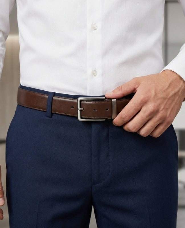 Ceinture de Costume Homme Marron et Noir Réversible en Cuir "Constant"