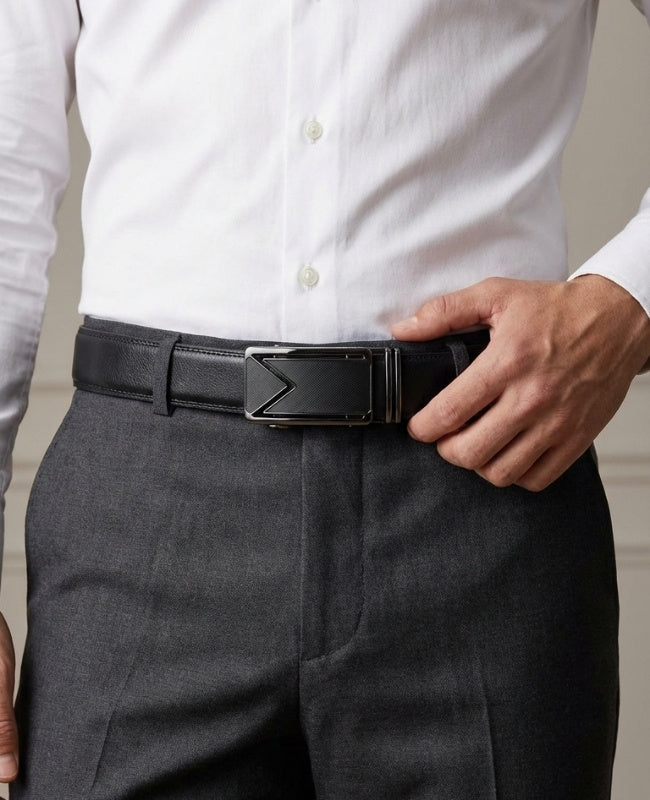 Ceinture de Costume Homme Noir en Cuir Sans Trou "Alphonse"