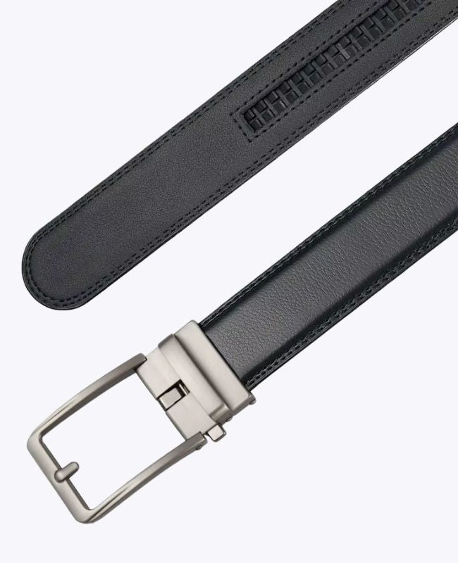 Ceinture Homme Noir en Cuir Boucle Argentée Sans Trou