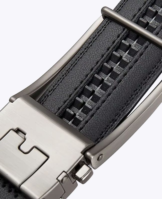 Ceinture Homme Noir en Cuir Boucle Argentée Sans Trou