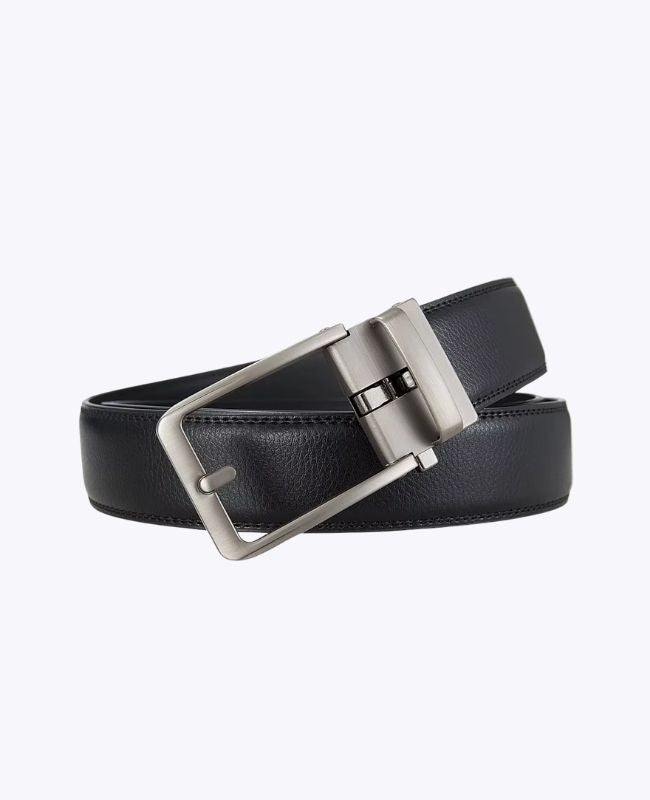 Ceinture Homme Noir en Cuir Boucle Argentée Sans Trou