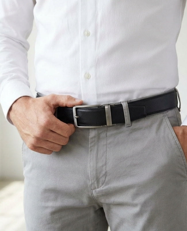 Ceinture de Costume Homme Noir en Cuir Sans Trou "Henri"