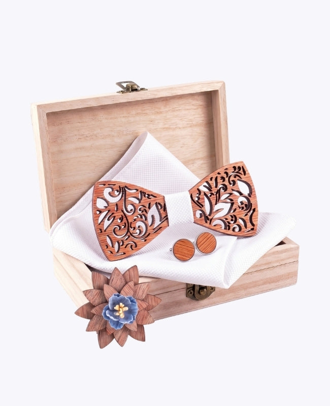 Coffret Noeud Papillon Blanc Homme en Bois «Édouard»