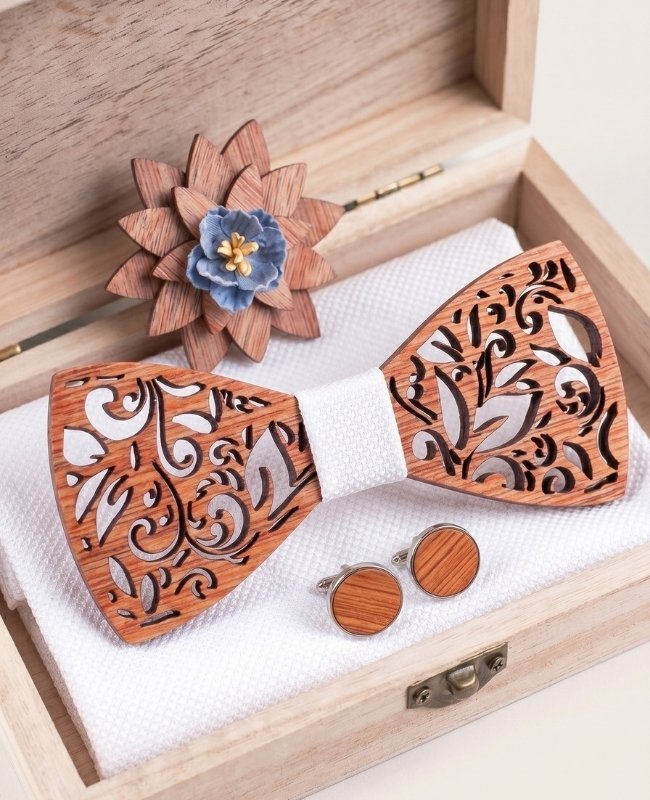 Coffret Noeud Papillon Blanc Homme en Bois «Édouard»