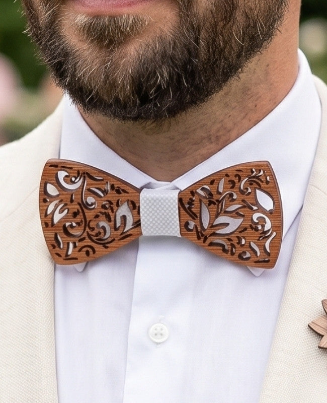 Coffret Noeud Papillon Blanc Homme en Bois «Édouard»