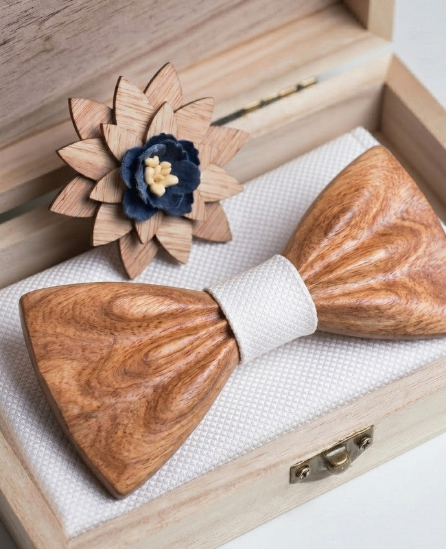 Coffret Noeud Papillon Blanc Homme en Bois «Hippolyte»