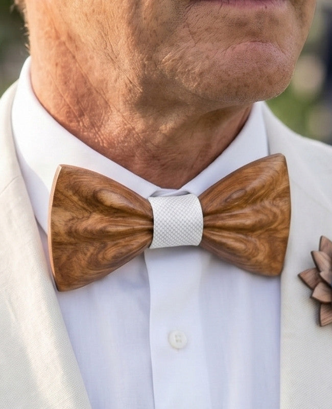Coffret Noeud Papillon Blanc Homme en Bois «Hippolyte»