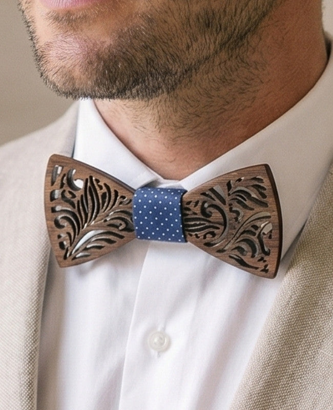 Coffret Noeud Papillon Bleu Homme en Bois «Baptiste»