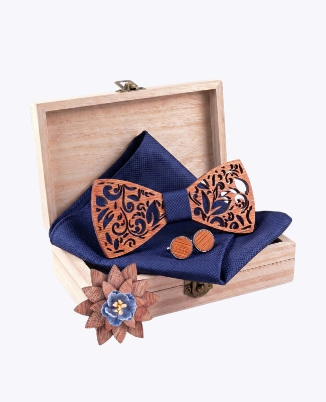 Coffret Noeud Papillon Bleu Homme en Bois «Édouard»