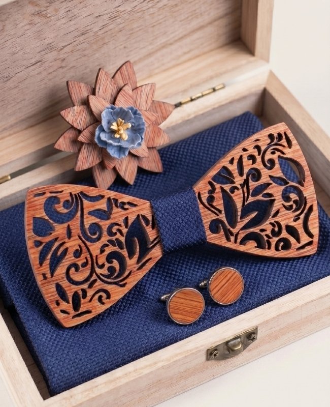 Coffret Noeud Papillon Bleu Homme en Bois «Édouard»