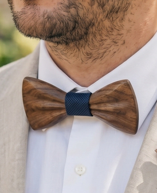 Coffret Noeud Papillon Bleu Homme en Bois Foncé «Hippolyte»