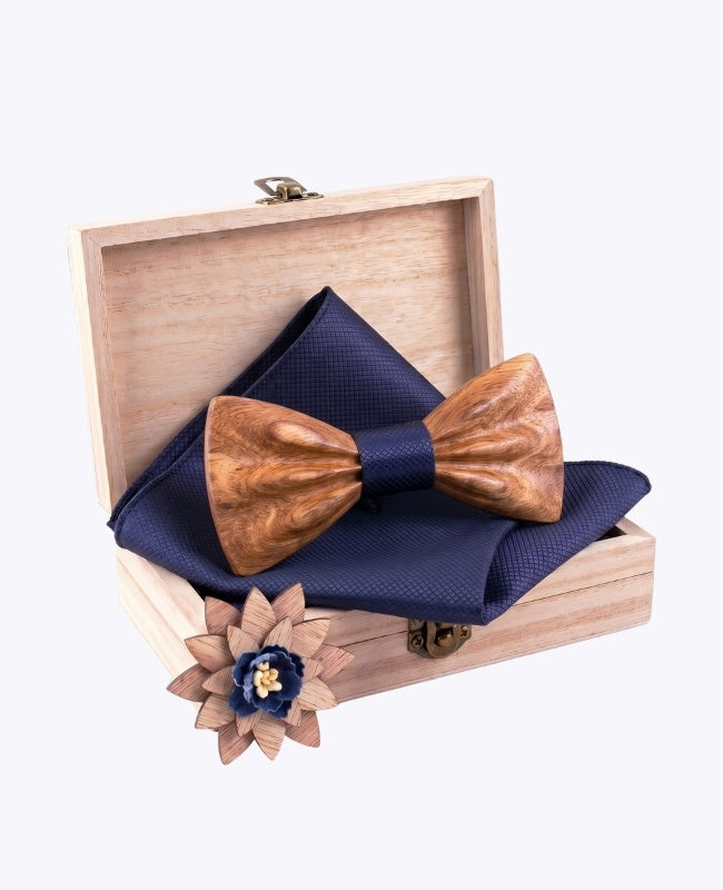 Coffret Noeud Papillon Bleu Homme en Bois «Hippolyte»
