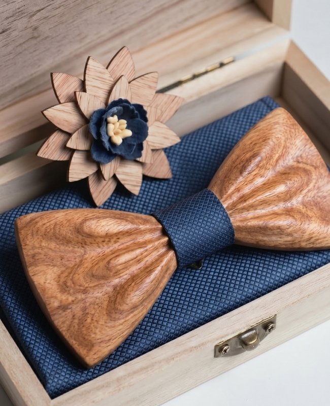 Coffret Noeud Papillon Bleu Homme en Bois «Hippolyte»