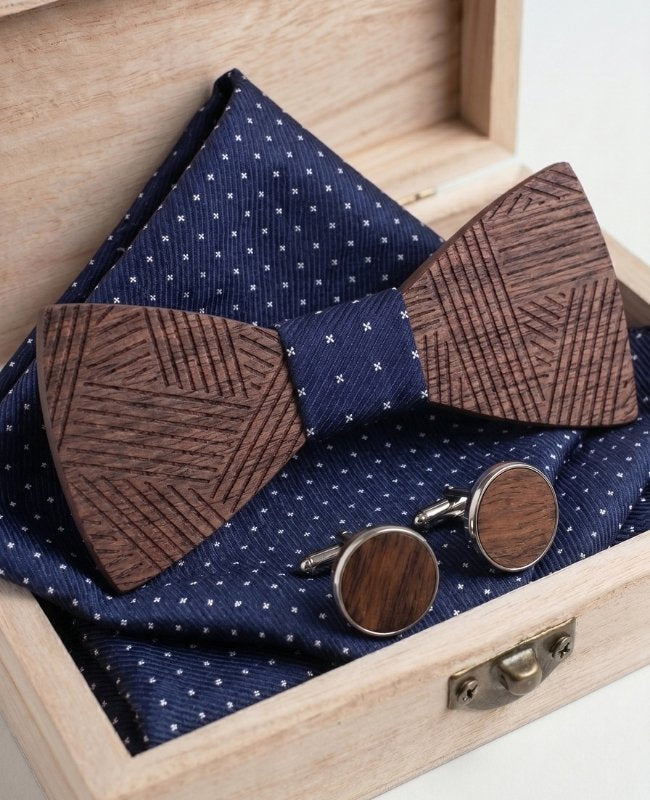 Coffret Noeud Papillon Bleu Homme en Bois «Léandre»