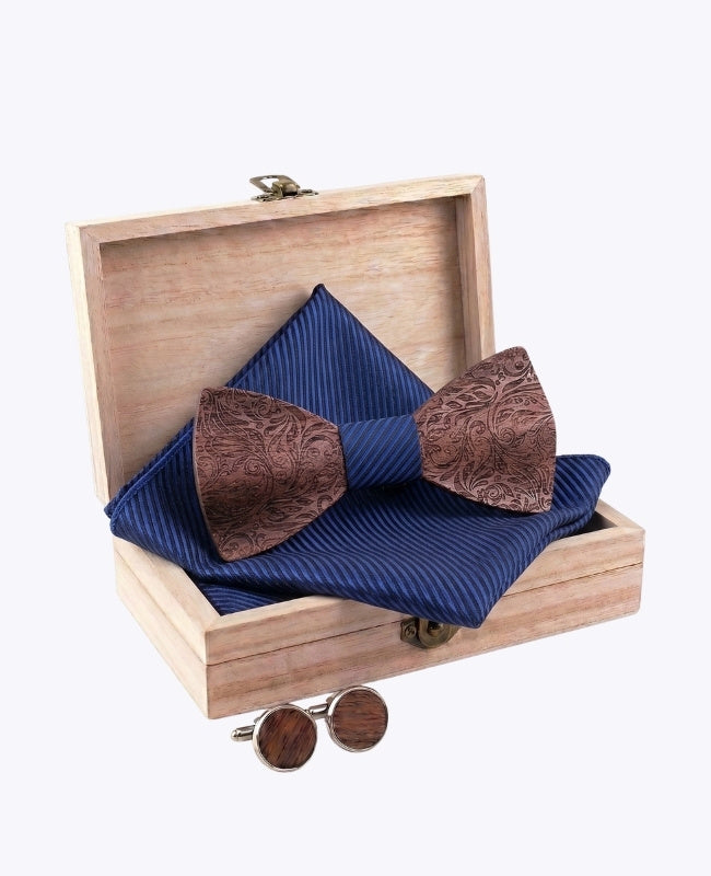 Coffret Noeud Papillon Bleu Homme en Bois «Virgile»