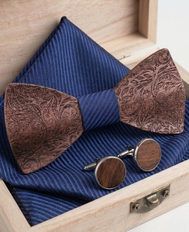 Coffret Noeud Papillon Bleu Homme en Bois «Virgile»