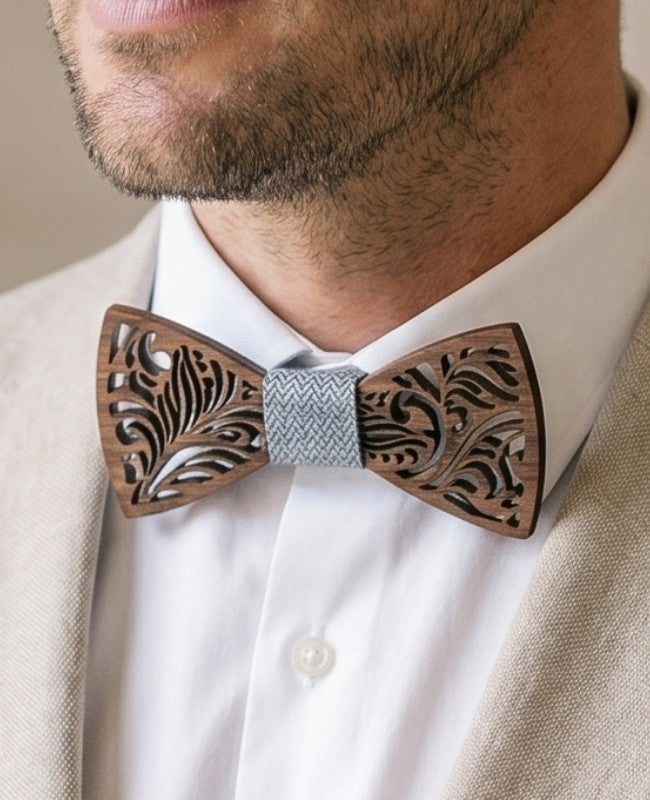 Coffret Noeud Papillon Gris Homme en Bois «Baptiste»