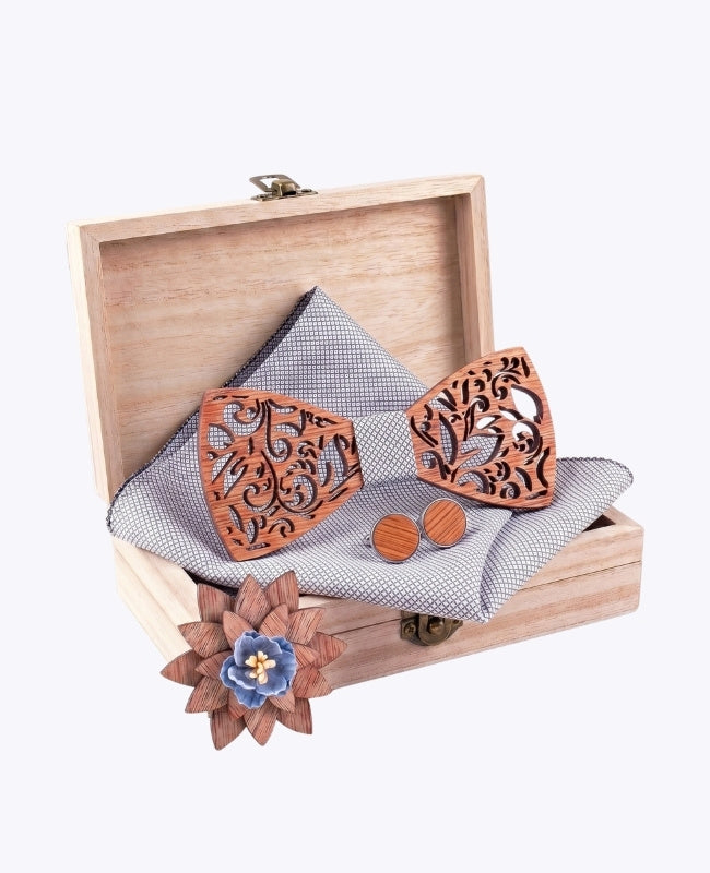Coffret Noeud Papillon Gris Homme en Bois «Édouard»