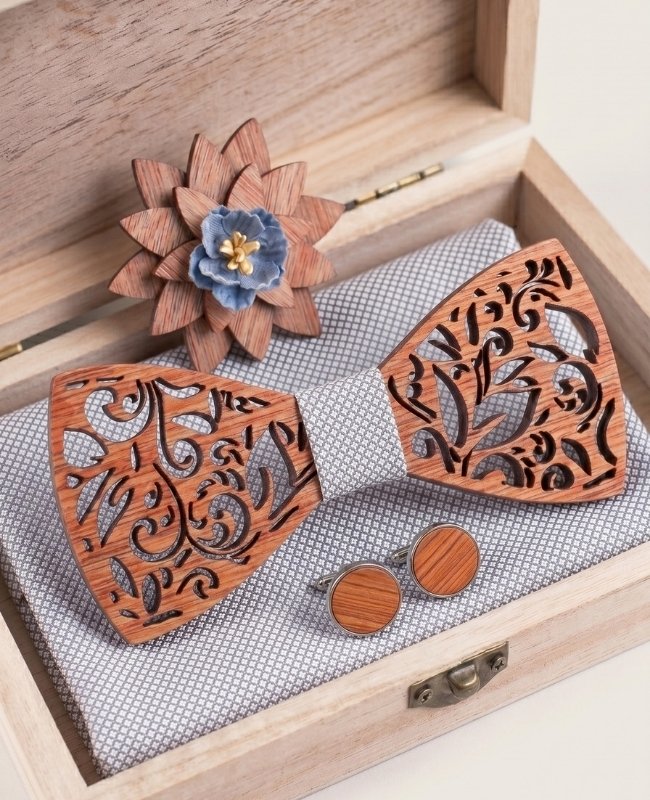 Coffret Noeud Papillon Gris Homme en Bois «Édouard»