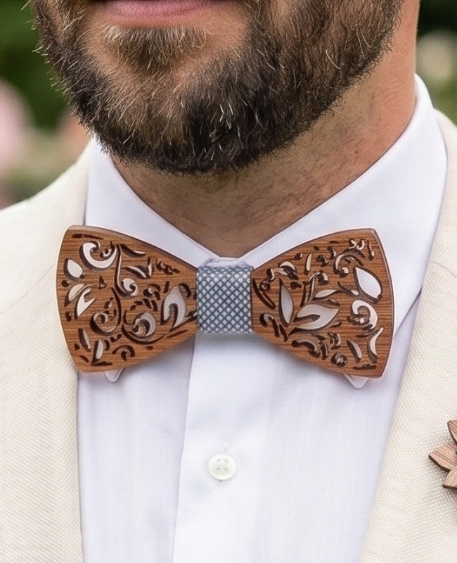 Coffret Noeud Papillon Gris Homme en Bois «Édouard»