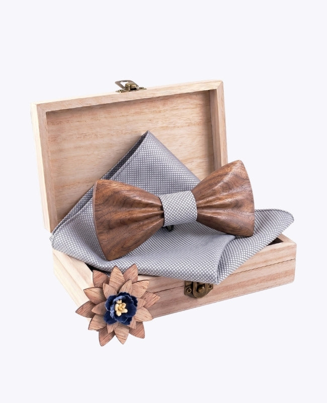 Coffret Noeud Papillon Gris Homme en Bois Foncé «Hippolyte»