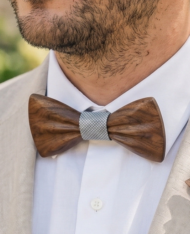 Coffret Noeud Papillon Gris Homme en Bois Foncé «Hippolyte»