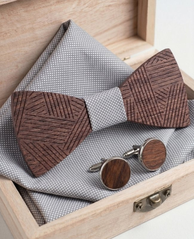 Coffret Noeud Papillon Gris Homme en Bois «Léandre»