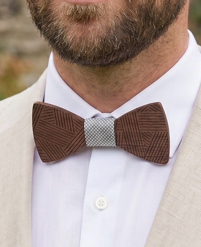 Coffret Noeud Papillon Gris Homme en Bois «Léandre»