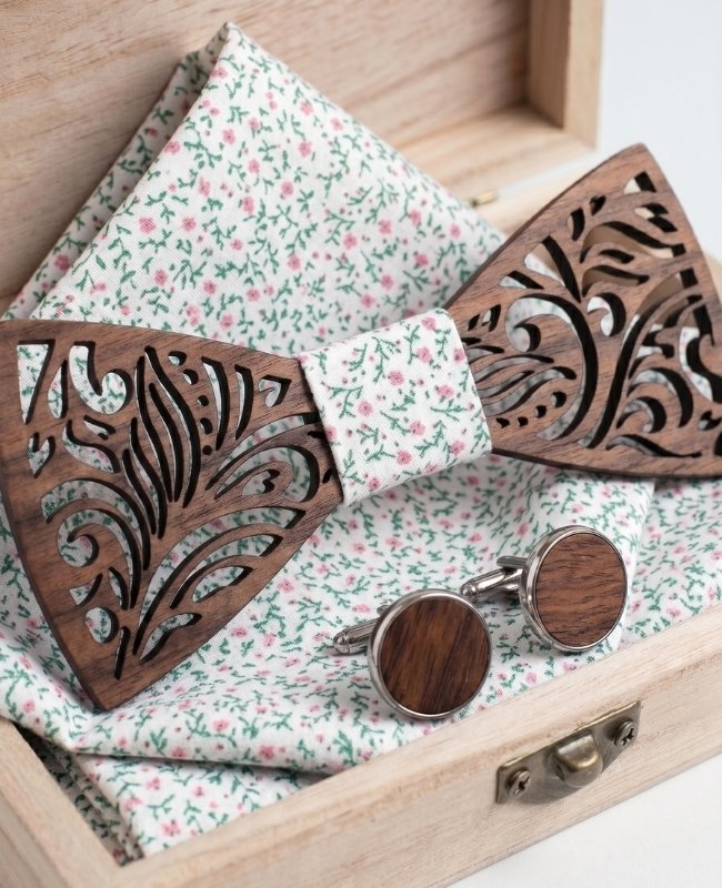 Coffret Noeud Papillon Liberty Homme en Bois «Baptiste»