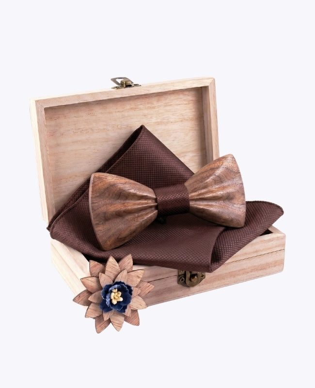 Coffret Noeud Papillon Marron Homme en Bois Foncé «Hippolyte»
