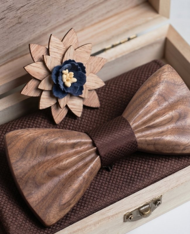Coffret Noeud Papillon Marron Homme en Bois Foncé «Hippolyte»