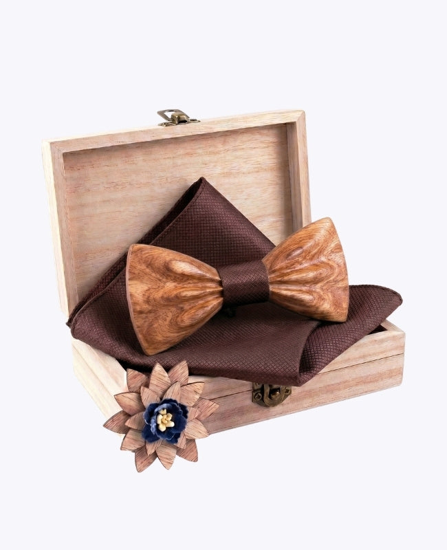 Coffret Noeud Papillon Marron Homme en Bois «Hippolyte»