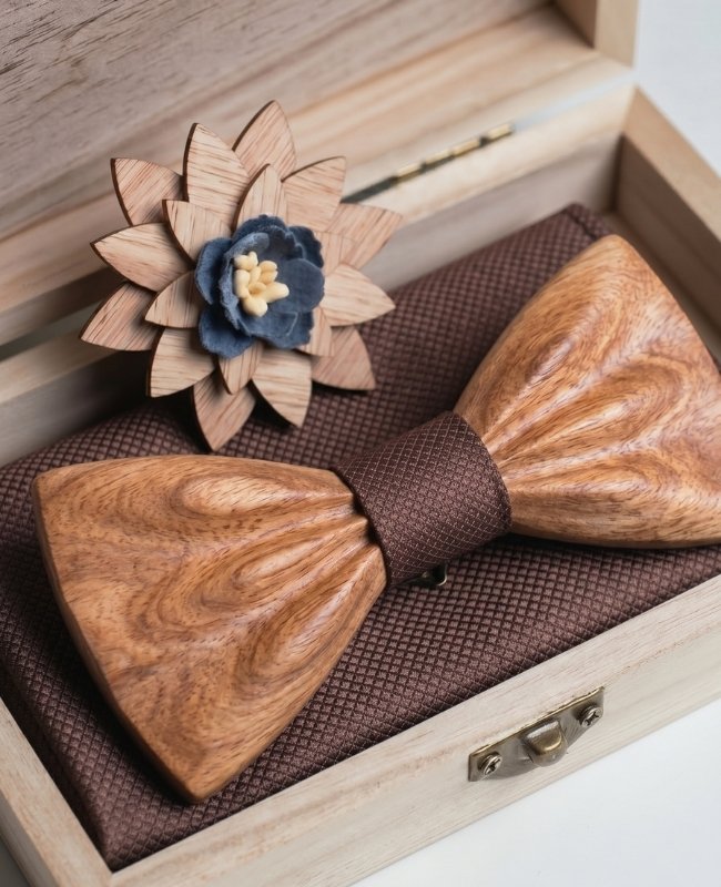 Coffret Noeud Papillon Marron Homme en Bois «Hippolyte»
