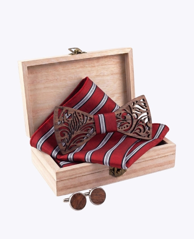 Coffret Noeud Papillon Rouge Homme en Bois «Baptiste»